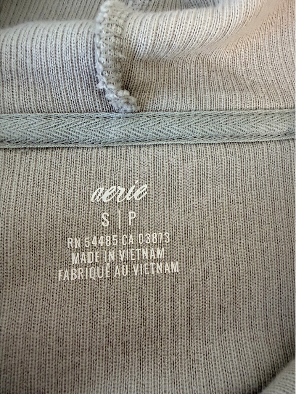 Aerie Gray Green Ribbed Cropped Pullover Hoodie Women’s S Cotton - Picture 4 of 8